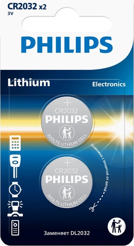 Батарейка Philips CR2032/2BL Lithium (2) (40)