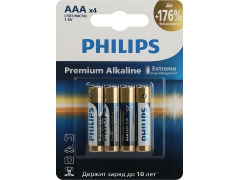 Батарейка Philips LR03/4BL Premium Alkaline (4) (48) Батарейка Philips LR03/4BL Premium Alkaline (4) (48)