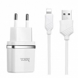З/У HOCO C12 Сетевое + Кабель Lightning 1m/ 2 USB/ Выход: 12W/ White