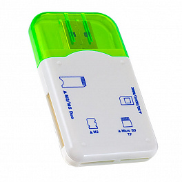 КартРидер Perfeo SD/MMC+Micro SD+MS+M2, PF-VI-R010 Green, зеленый