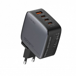 З/У LDNIO Q408 GaN + Кабель PD 100W/ PD+PPS+QC 4+/ 4 USB/  Выход: 3.3-20V, max 100W/ Black