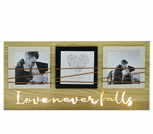 Фоторамка с подсветкой Fotografia на 3 фото 10x10 см, "Love never falls" (FFL-812)