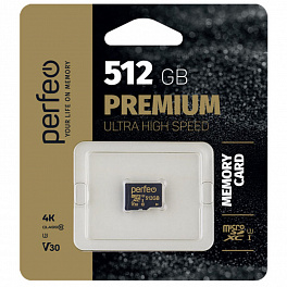 Карта памяти Perfeo microSDXC 512GB High-Capacity (Class 10) UHS-3 V30 w/o Adapter