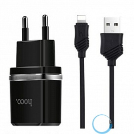 З/У HOCO C12 Сетевое + Кабель Lightning 1m/ 2 USB/ Выход: 12W/ Black