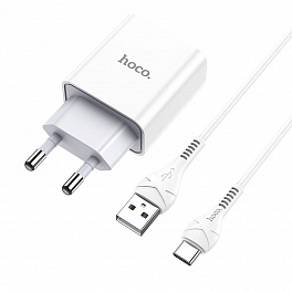 З/У HOCO C81A Сетевое + Кабель Type-C 1m/ 1 USB/ Выход: 10.5W/ White