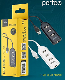 Хаб USB Perfeo 4 Port, (PF-H049 Black) чёрный