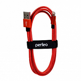 Кабель PERFEO для iPhone, USB - 8 PIN (Lightning), красный, длина 1 м. (I4309) (100)