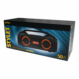 Колонка-Bluetooth Perfeo "STYLET" TWS, MP3 microSD, Powerbank, AUX, LED,50Вт, черная