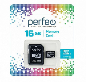 Карта памяти Perfeo microSD 16GB High-Capacity Class 10 с адаптером