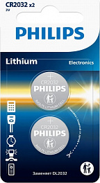 Батарейка Philips CR2032/2BL Lithium (2) (40)